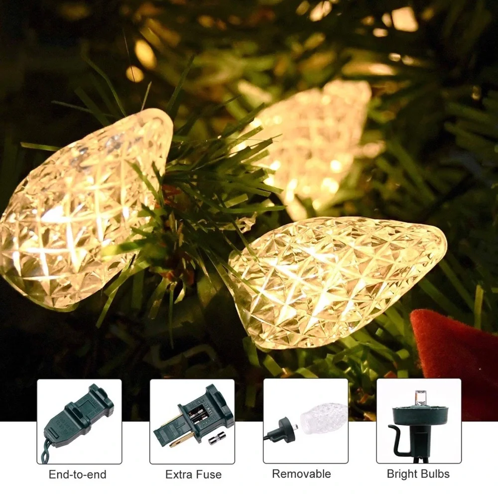 Green Wire Connectable Christmas String Lights 16.4ft Indoor Outdoor Warm White